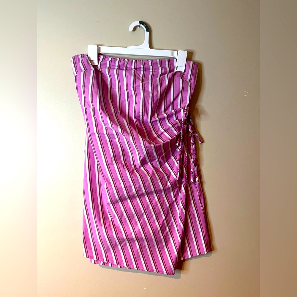 Wild Fable Pink & White Striped Faux Wrap Strapless Mini Dress